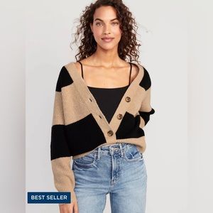 Old Navy Black and Camel Brown Striped Cardigan